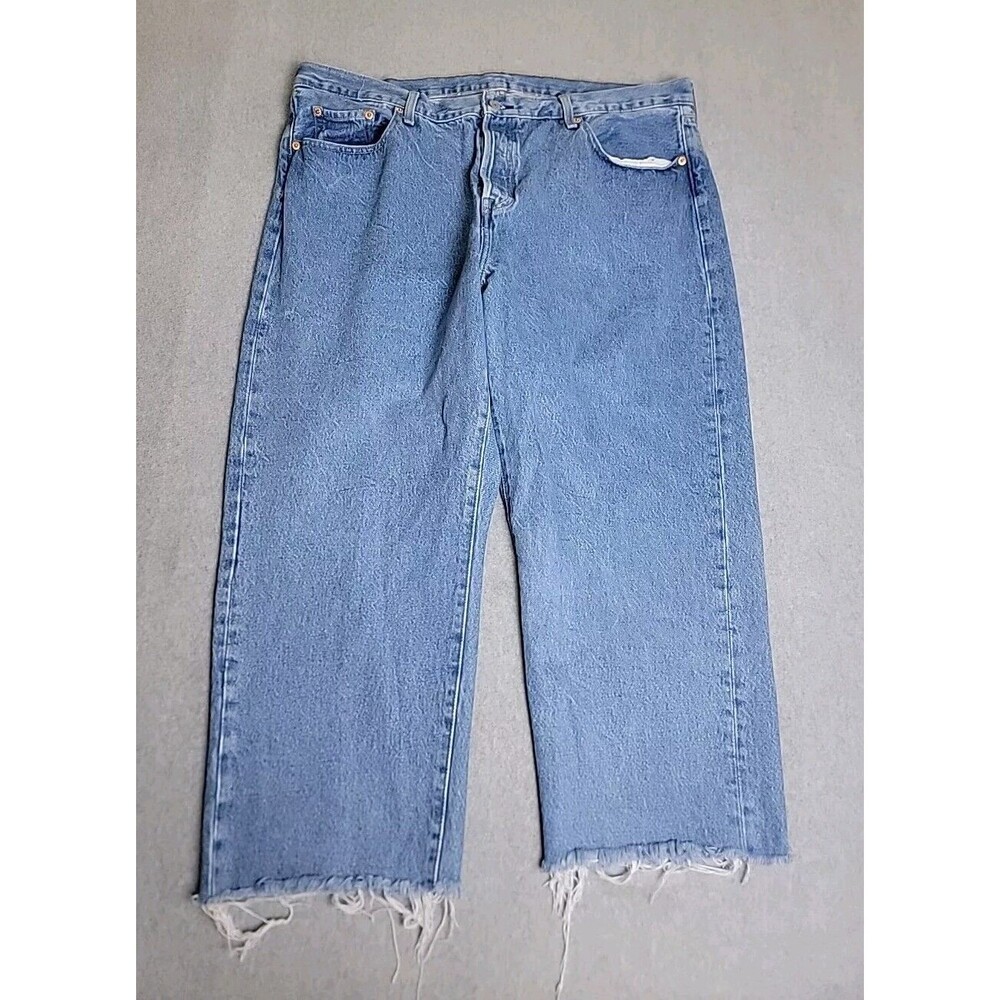 Levis 501 Jeans Womens 18P Short 40x24 Blue Button Fly Cotton Frayed Distressed